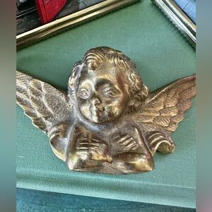 Antique cherub guardian Angel brass decor